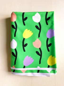 Coupon Tulipes Vert French Terry 100X155 cm