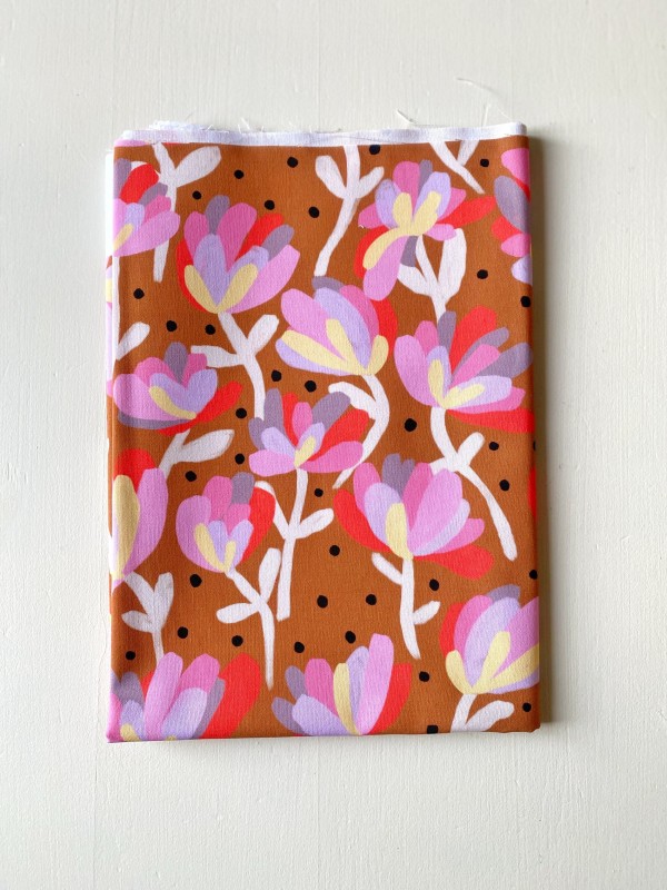 Coupon Flowers And Dots Marron Popeline 51X155 cm