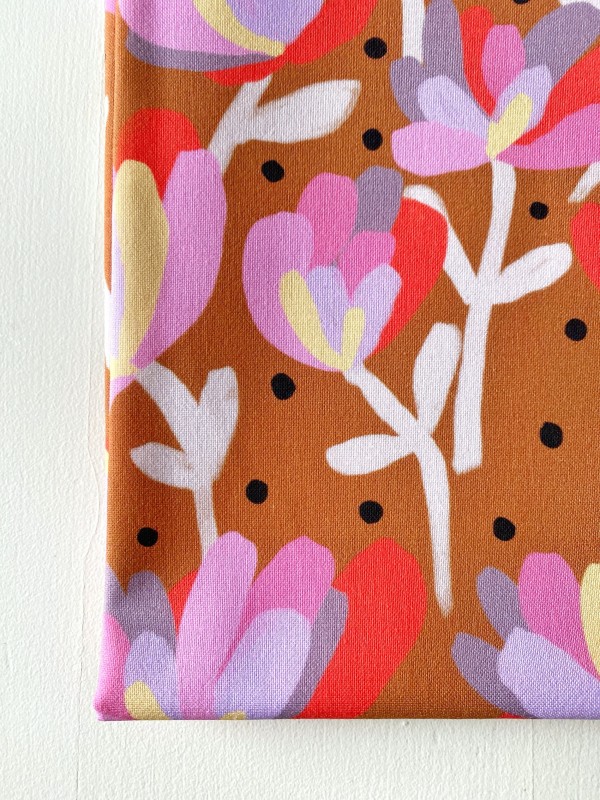 Coupon Flowers And Dots Marron Popeline 51X155 cm