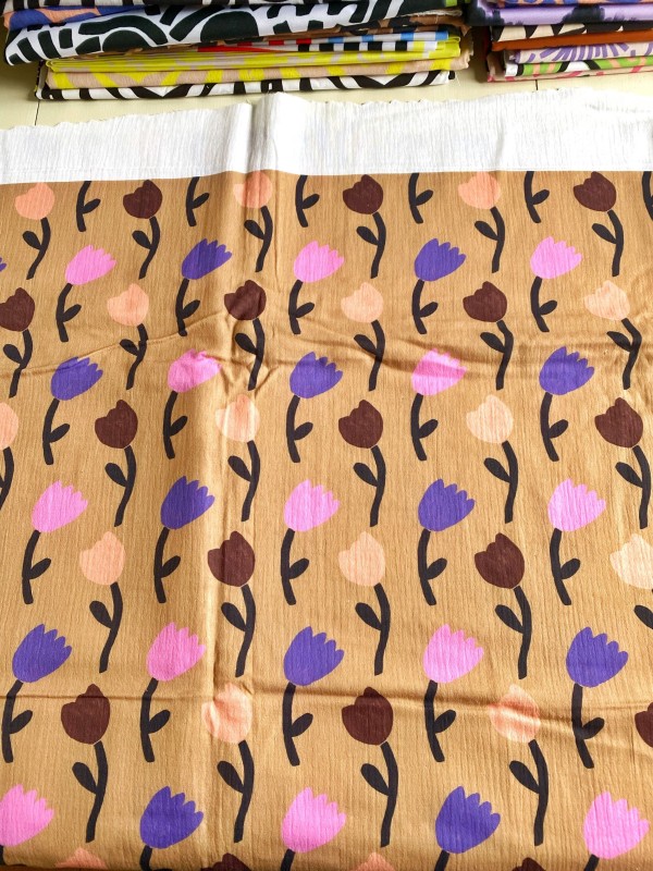 Grand Coupon Tulipes Beige Double Gaze 150X145 cm