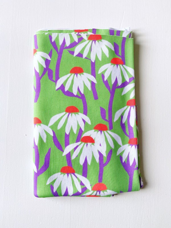 Coupon Marguerites Vert Jersey Rib 50X100 cm