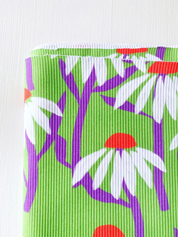 Coupon Marguerites Vert Jersey Rib 50X100 cm