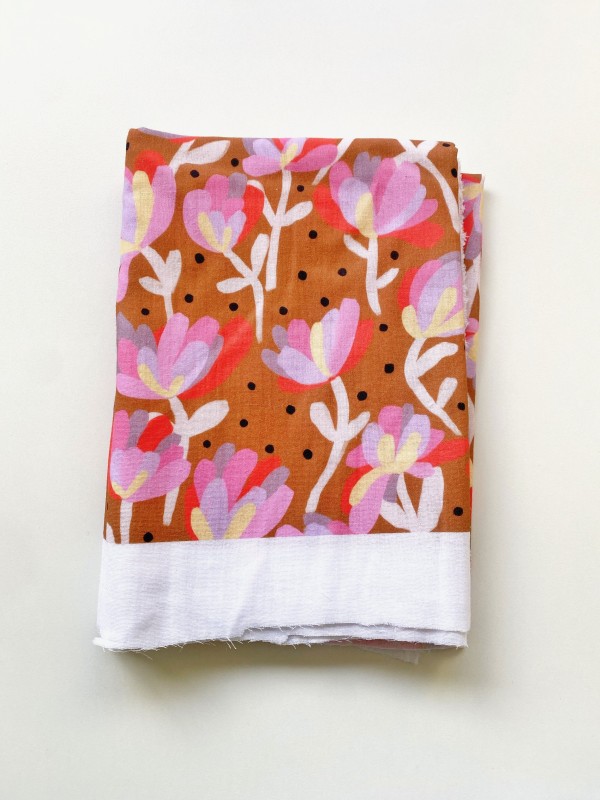 Coupon Flower And Dots Marron Double Gaze 50X145 Cm