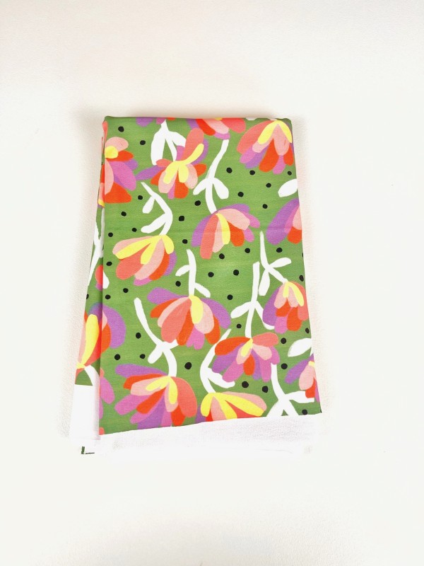 Coupon Flowers And Dots Vert French Terry 50X145 cm