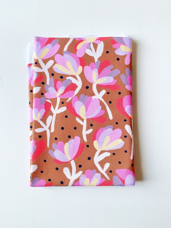 Coupon Flowers And Dots Marron French Terry 49X145 cm