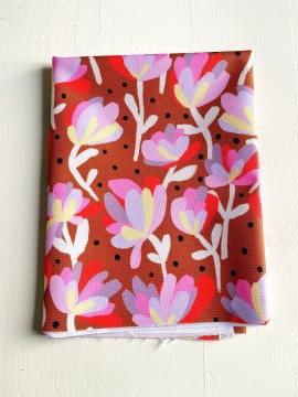 Coupon Flowers And Dots Marron Tissu Imperméable 50X155 cm