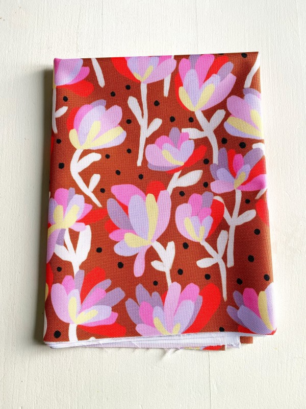 Coupon Flowers And Dots Marron Tissu Imperméable 50X155 cm