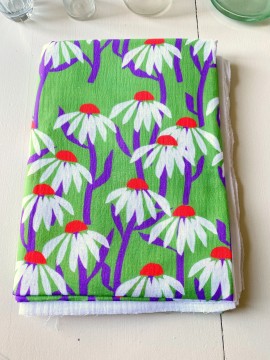 Coupon Marguerites Vert Double Gaze 71X145 cm