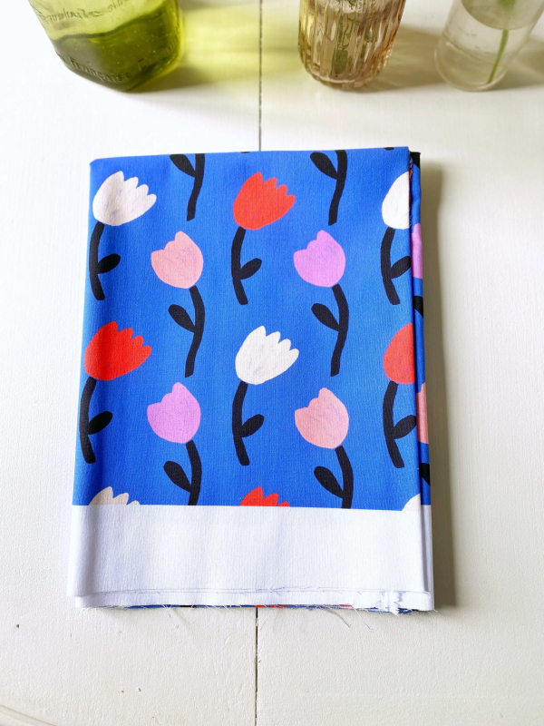 Coupon Tulipes Bleu Popeline 50X155 cm