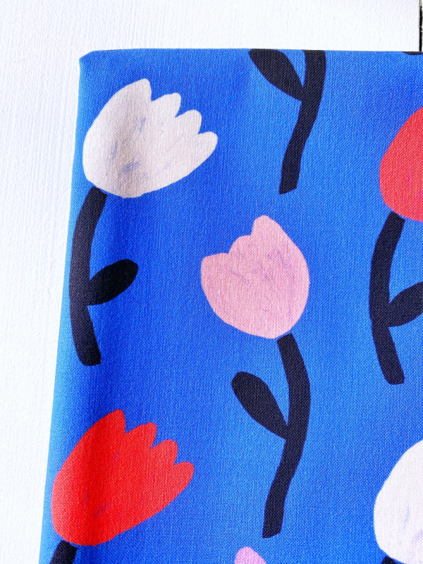 Coupon Tulipes Bleu Popeline 50X155 cm