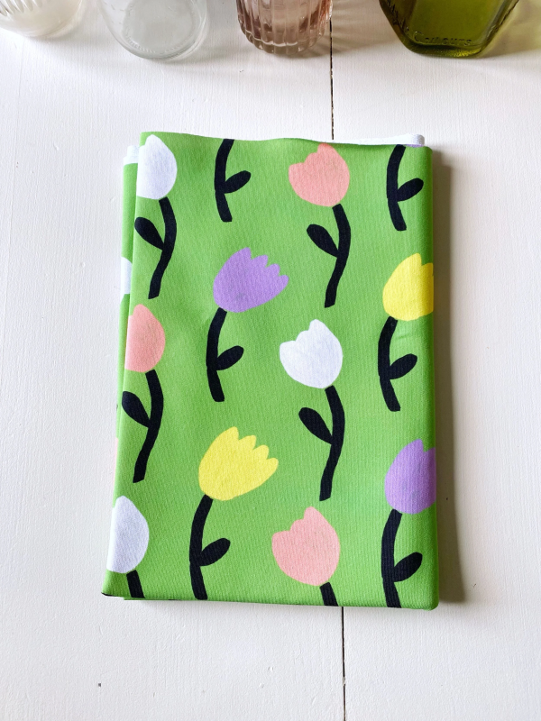 Coupon Tulipes Vert French Terry 49X145 cm