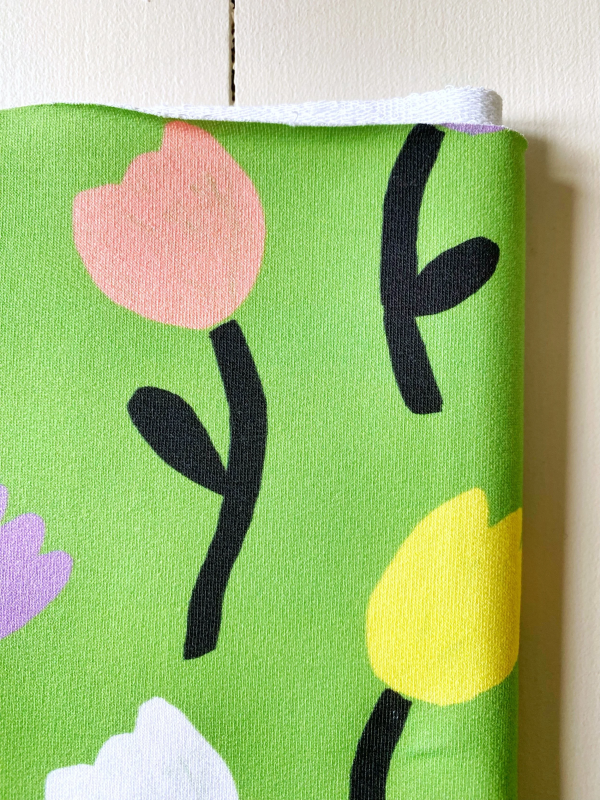 Coupon Tulipes Vert French Terry 49X145 cm